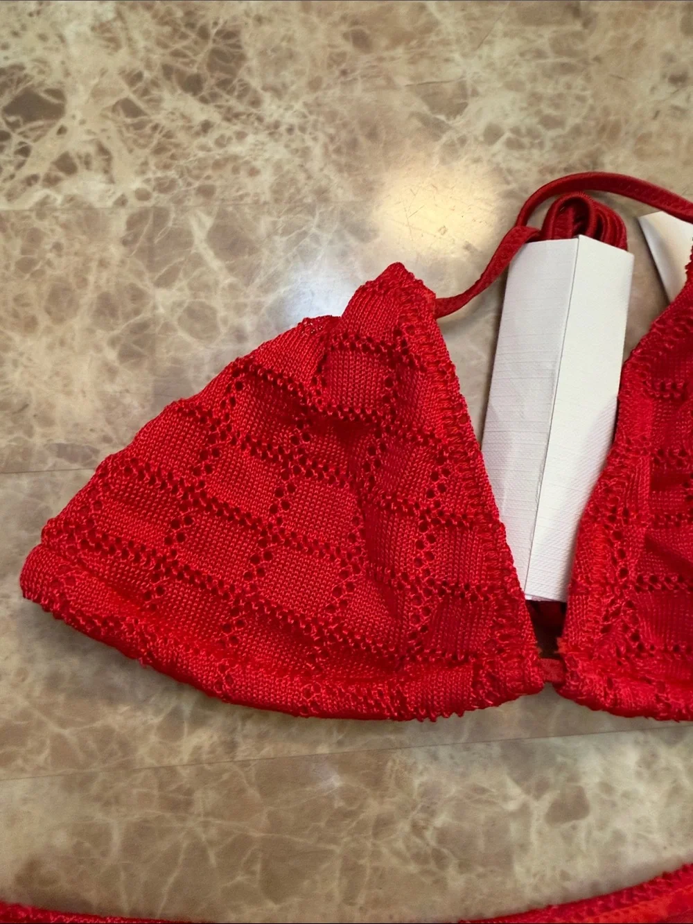 triangl swimwear Red Crochet Triangle Bikini Set with Cover-Up - Picture 3 of 9